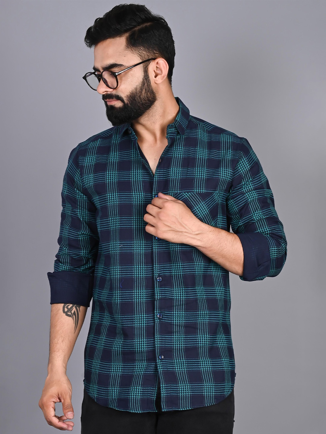 

FUBAR Slim Fit Checked Casual Shirt, Green