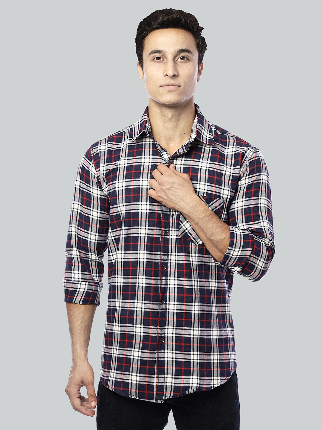 

FUBAR Slim Fit Tartan Checked Casual Shirt, Navy blue