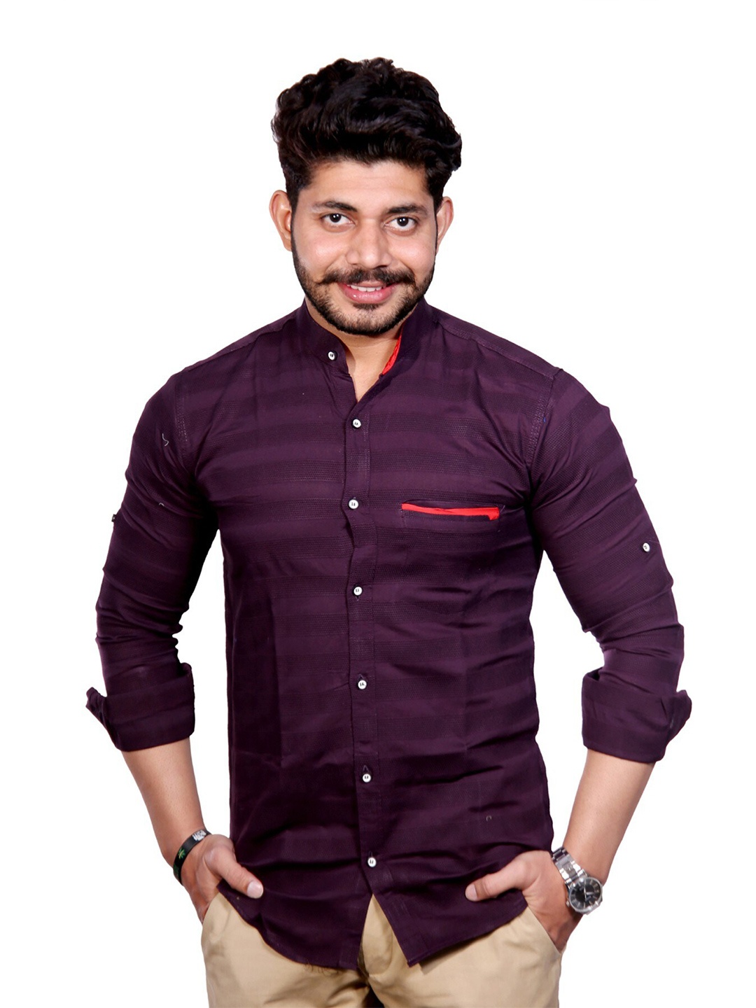 

FUBAR Vertical Striped Slim Fit Shirt, Purple