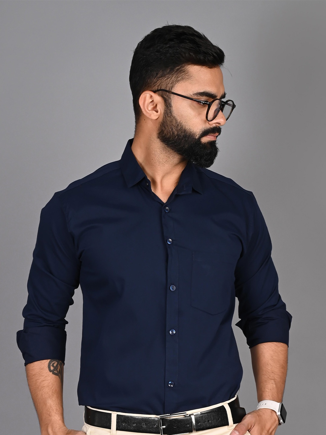 

FUBAR Slim Fit Spread Collar Long Sleeves Formal Shirt, Navy blue