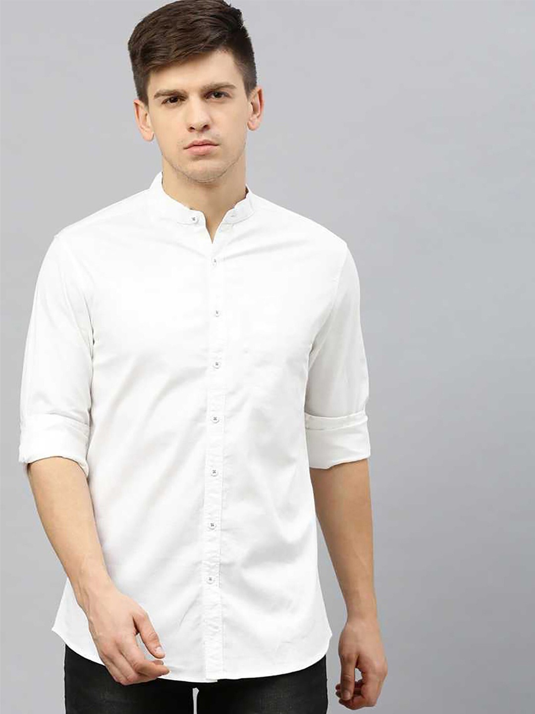

FUBAR Mandarin Collar Long Sleeves Casual Shirt, White