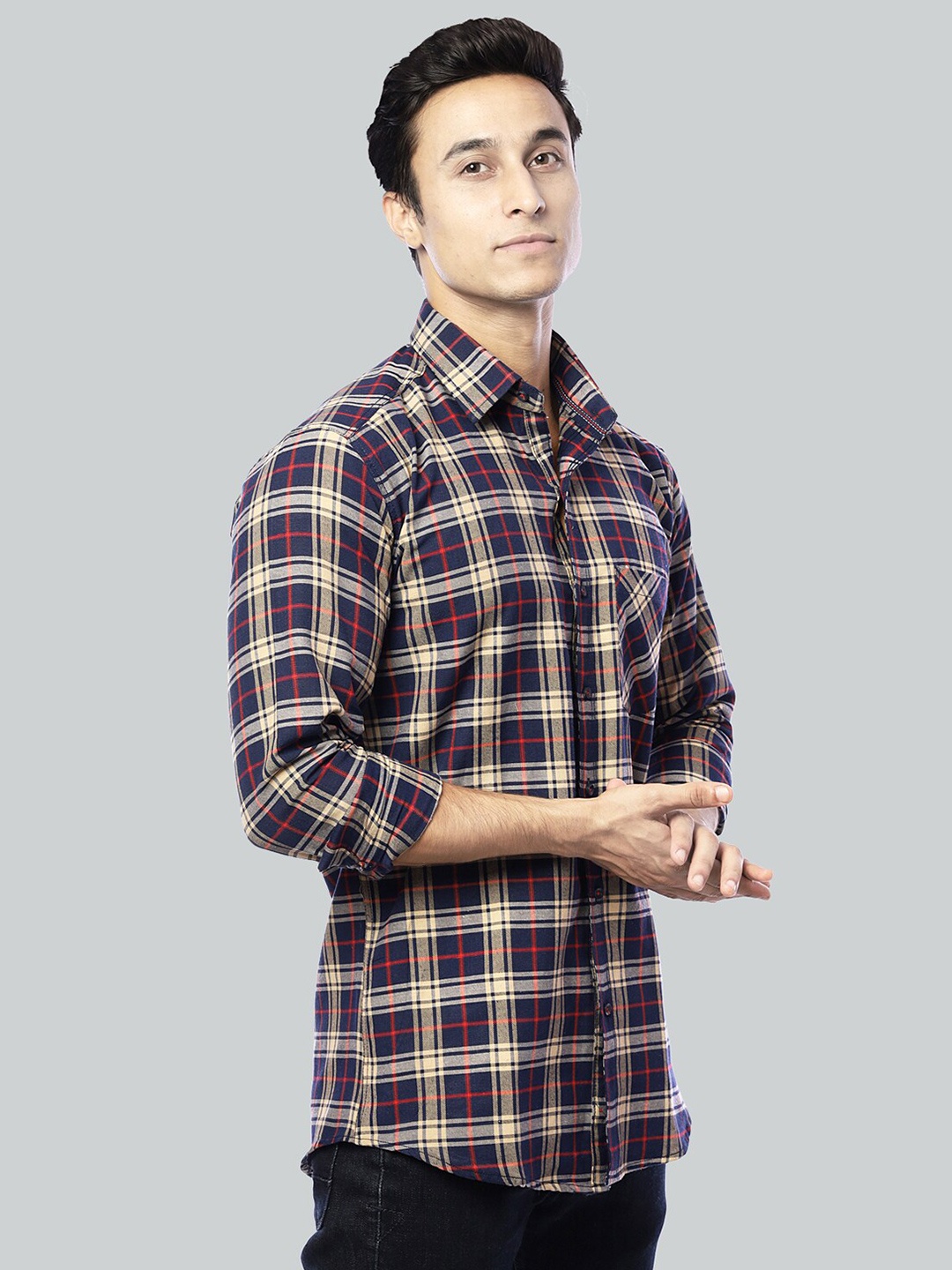

FUBAR Slim Fit Tartan Checks Casual Shirt, Navy blue