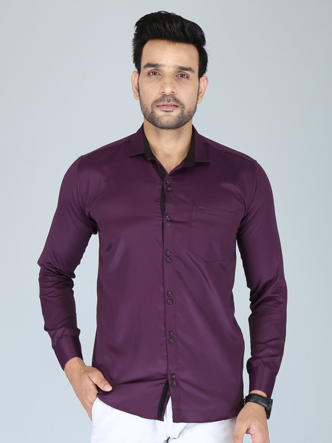 

FUBAR Slim Fit Spread Collar Long Sleeves Casual Shirt, Purple