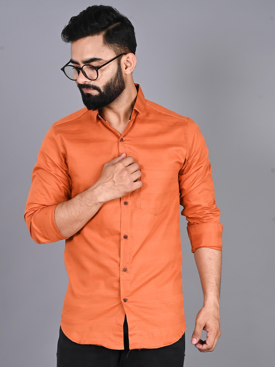 

FUBAR Slim Fit Opaque Casual Shirt, Orange
