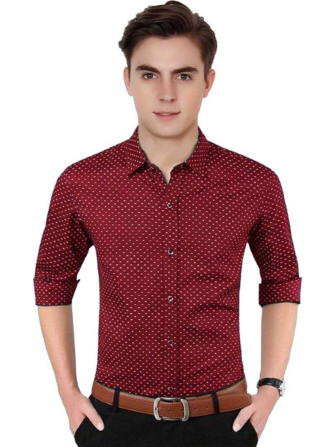 

FUBAR Micro Ditsy Printed Slim Fit Opaque Casual Shirt, Maroon