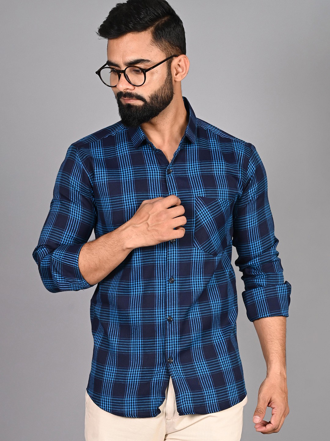 

FUBAR Slim Fit Tartan Checked Casual Shirt, Blue