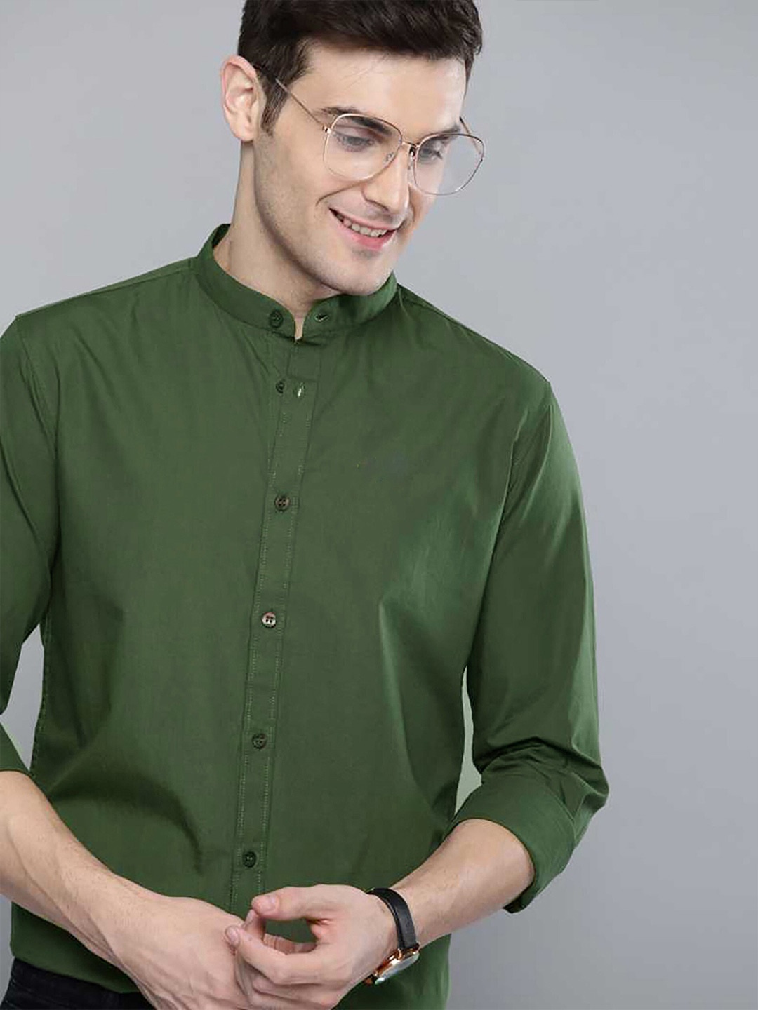 

FUBAR Slim Fit Mandarin Collar Casual Shirt, Green