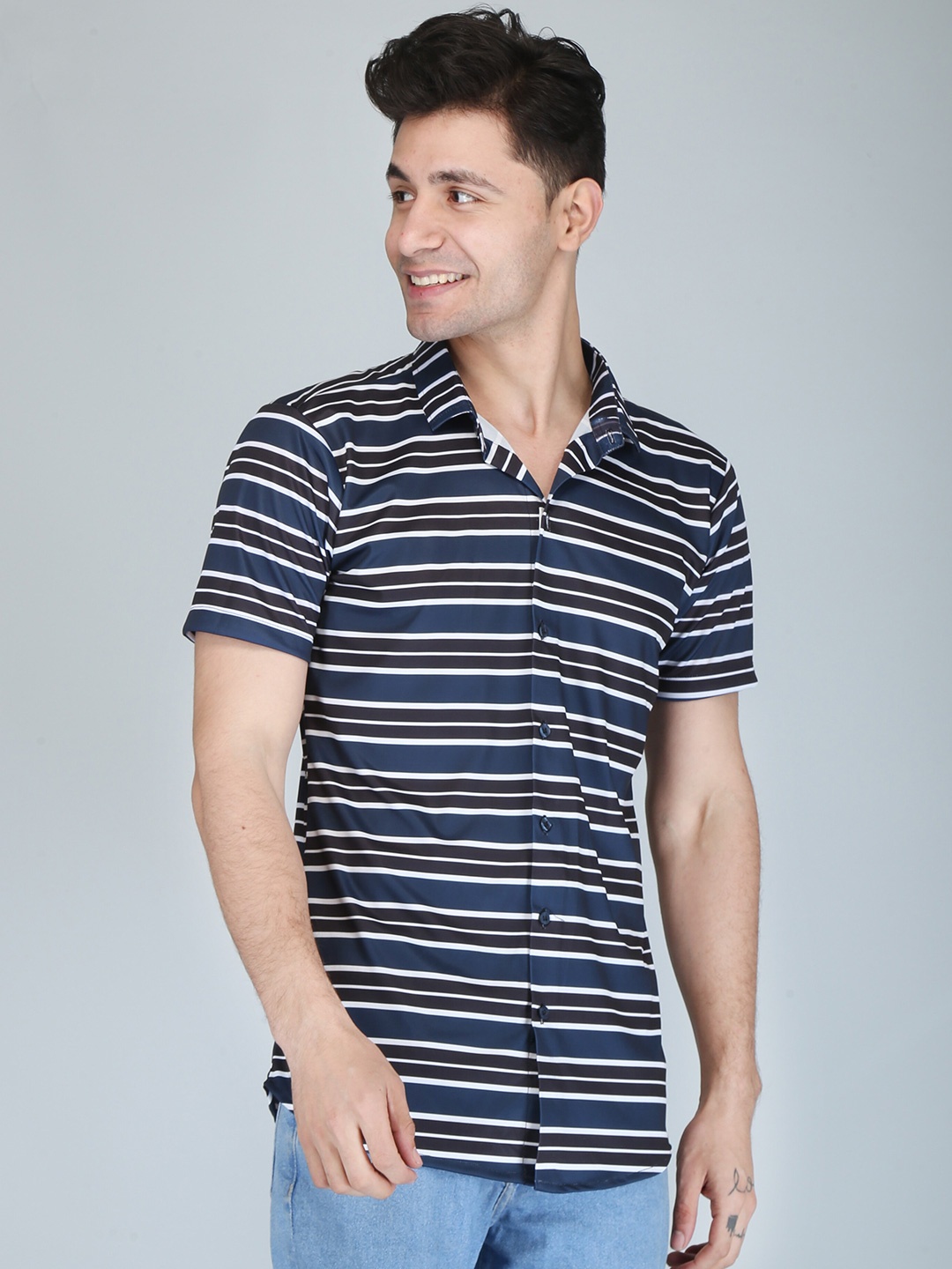 

FUBAR Slim Fit Horizontal Striped Casual Shirt, Brown