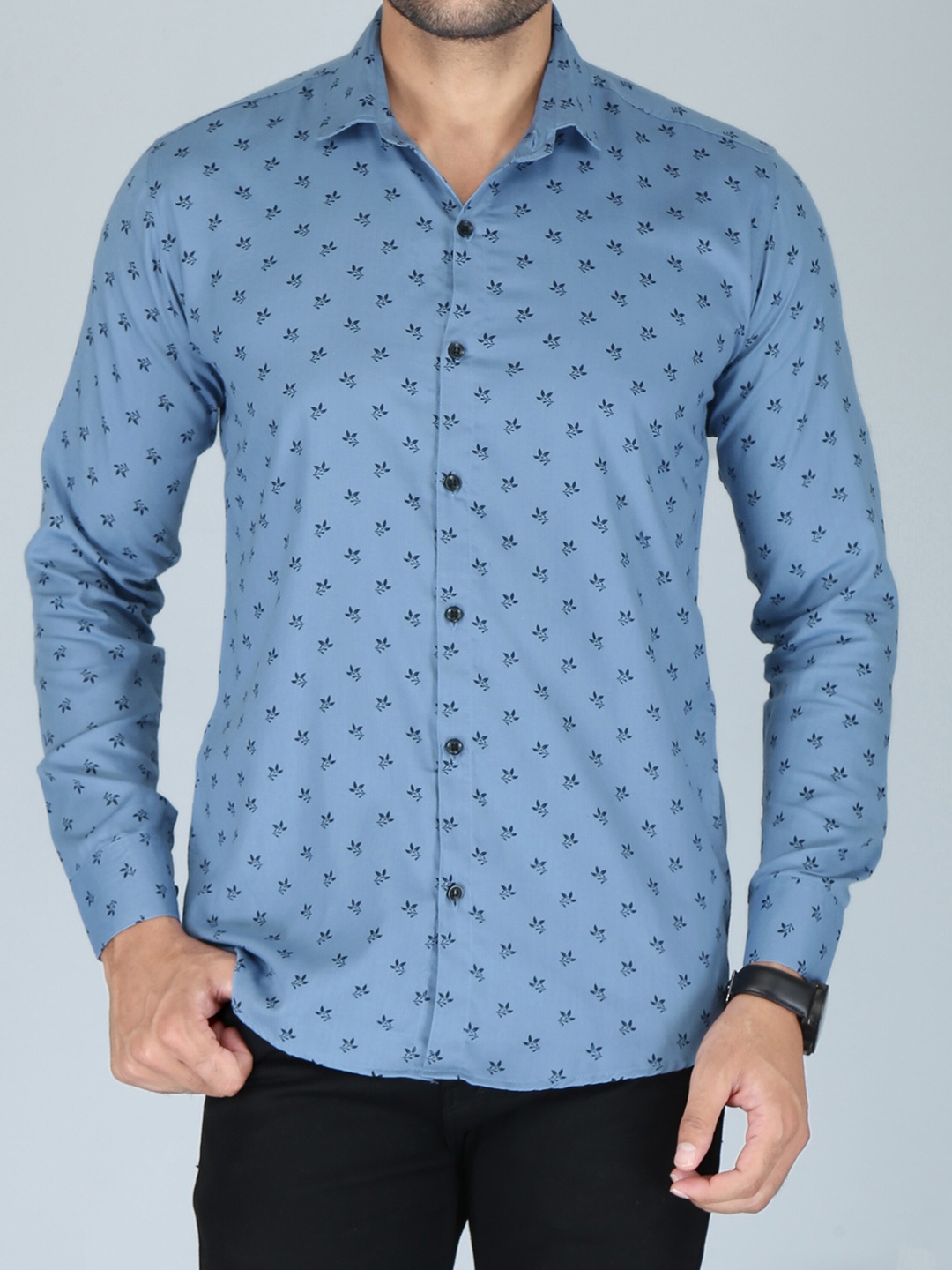 

FUBAR Slim Fit Floral Printed Spread Collar Casual Shirt, Blue