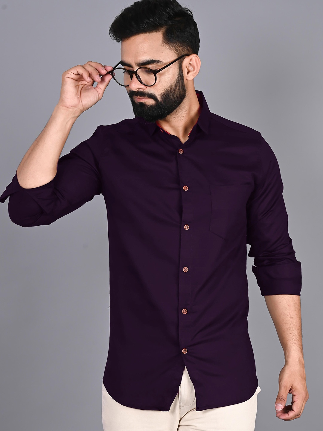 

FUBAR Slim Fit Spread Collar Chest Pocket Casual Shirt, Purple