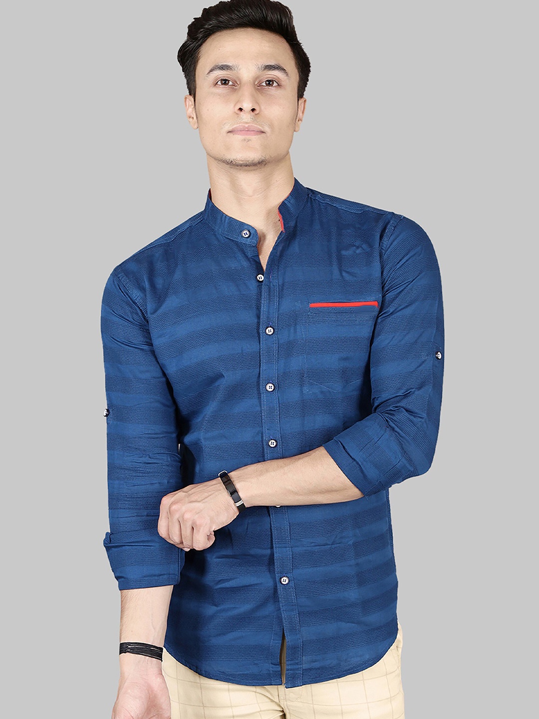 

FUBAR Men Blue Slim Fit Horizontal Stripes Opaque Casual Shirt