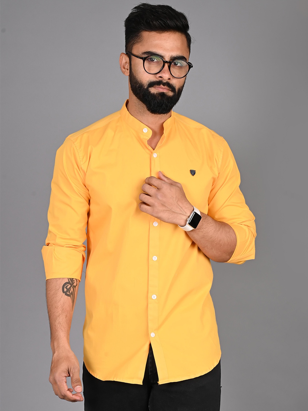 

FUBAR Slim Fit Mandarin Collar Long Sleeves Casual Shirt, Yellow