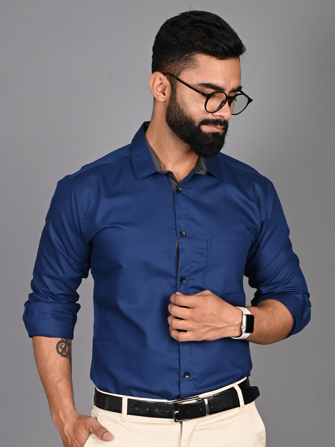 

FUBAR Slim Fit Spread Collar Formal Shirt, Blue