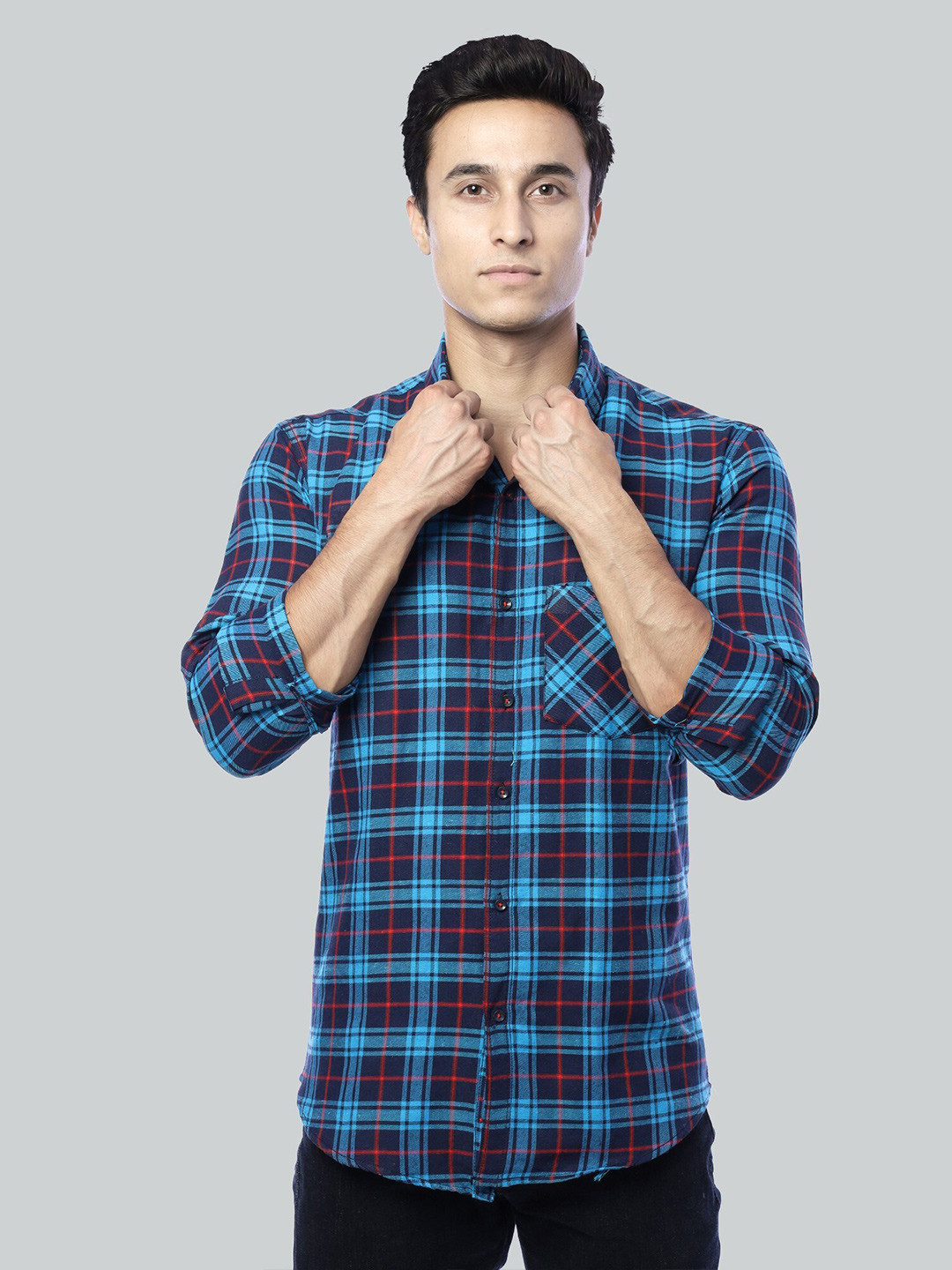 

FUBAR Slim Fit Tartan Checks Opaque Casual Shirt, Blue