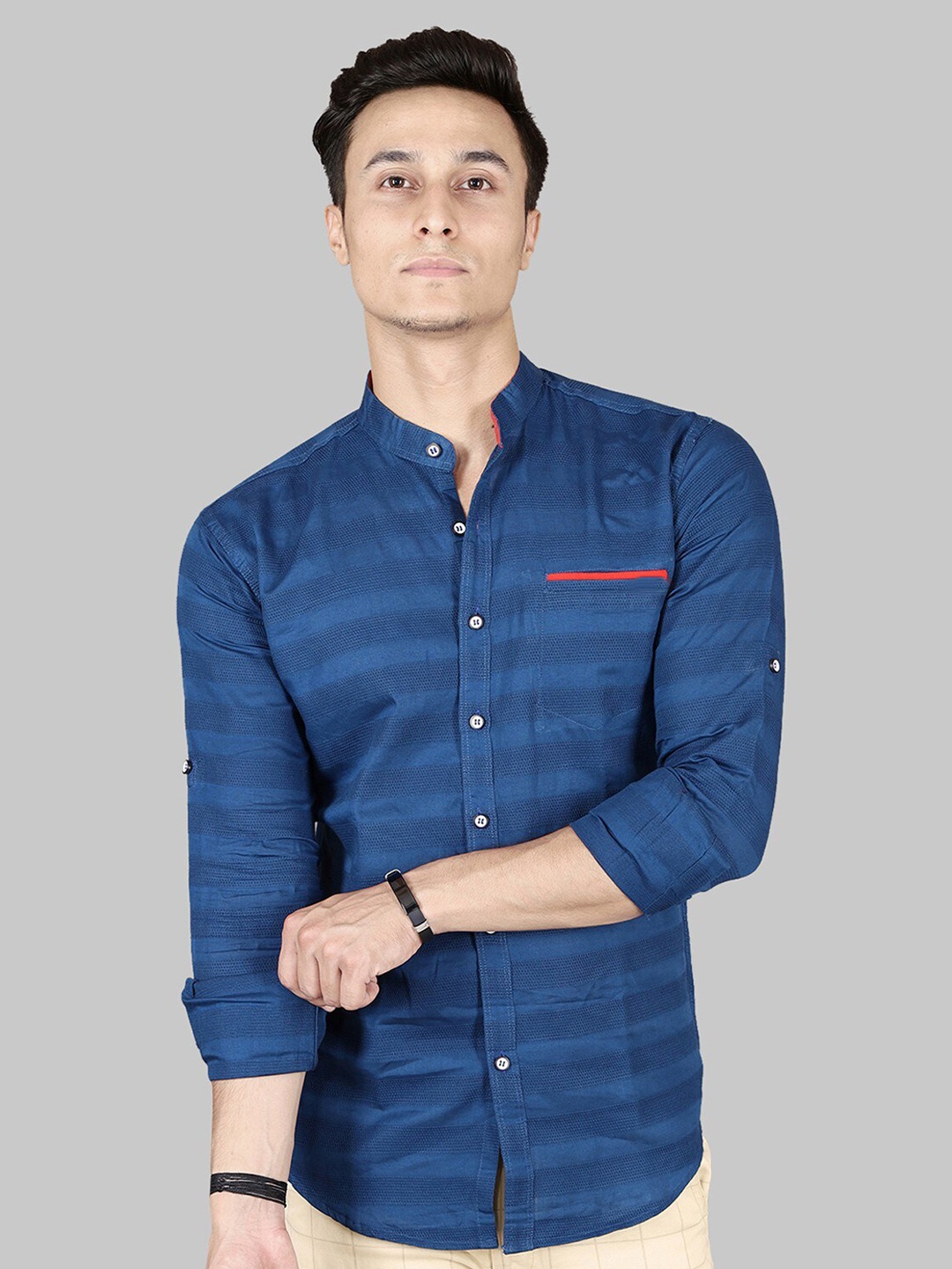 

FUBAR Horizontal Striped Slim Fit Casual Shirt, Blue