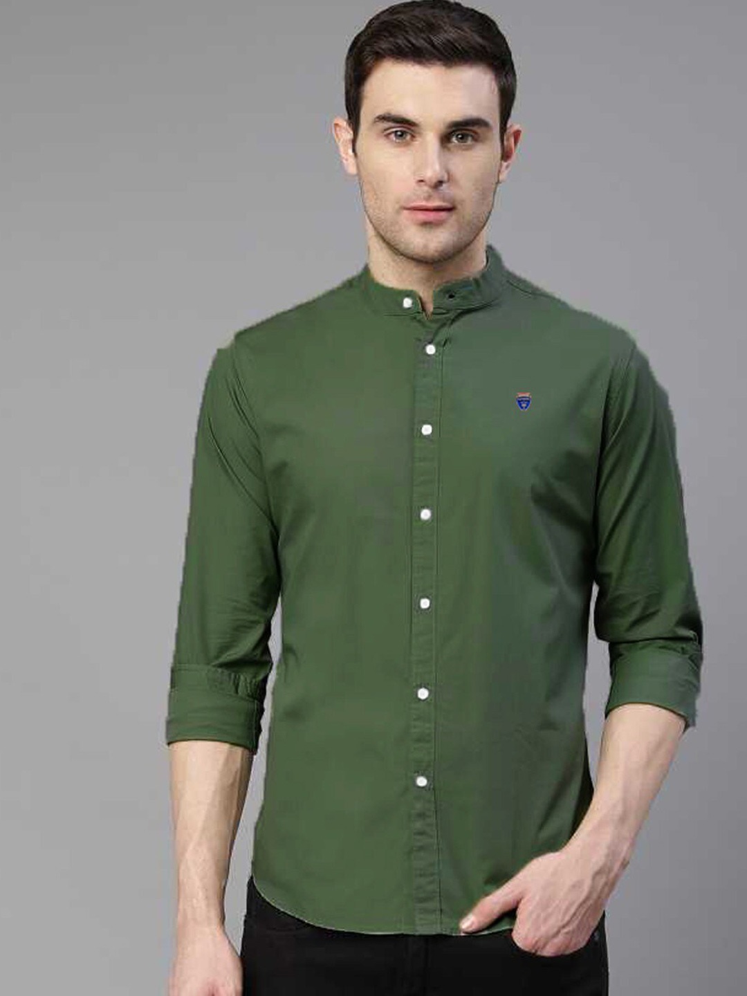 

FUBAR Mandarin Collar Slim Fit Casual Shirt, Green