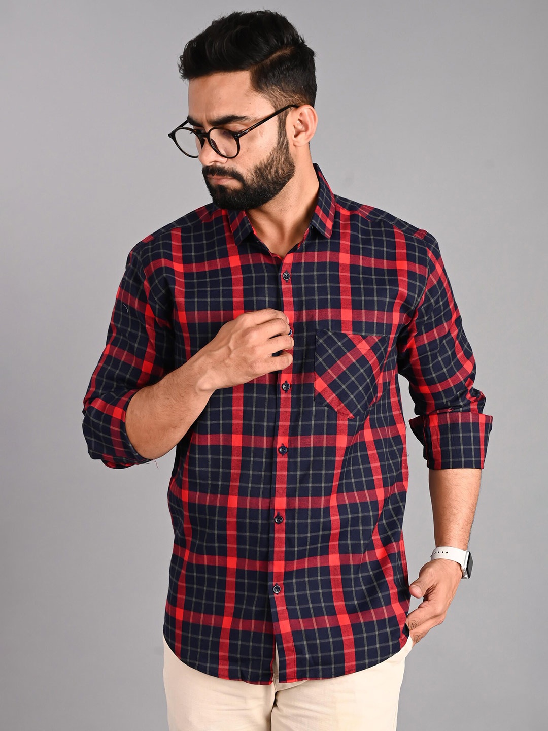 

FUBAR Slim Fit Tartan Checked Casual Shirt, Red