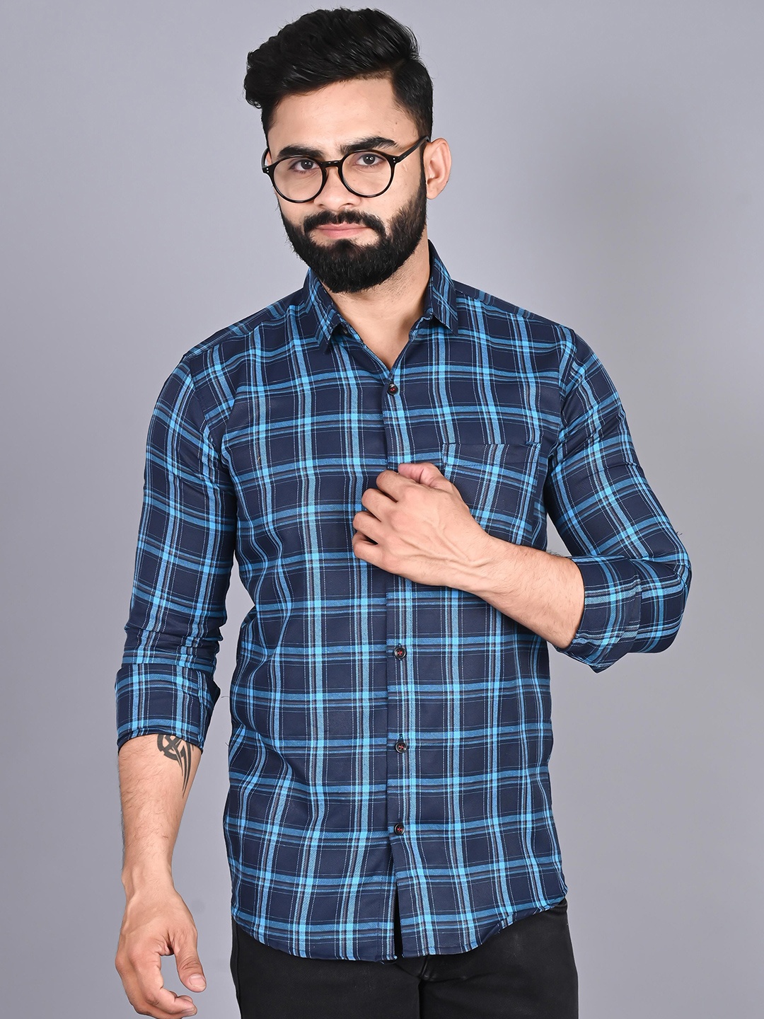 FUBAR Tartan Checks Slim Fit Opaque Casual Shirt