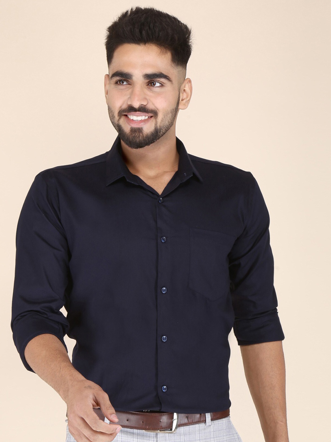 

FUBAR Slim Fit Opaque Casual Shirt, Navy blue
