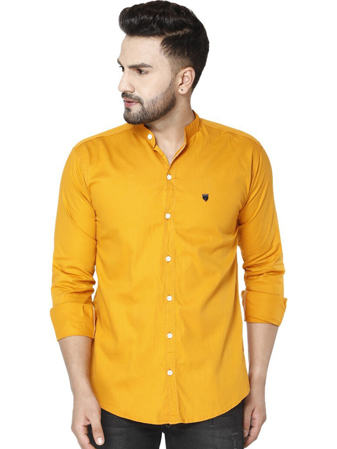 

FUBAR Slim Fit Band Collar Casual Shirt, Yellow