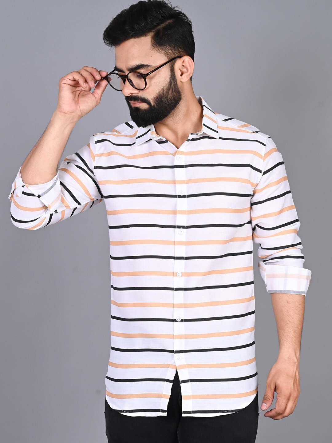 FUBAR Slim Fit Horizontal Striped Casual Shirt