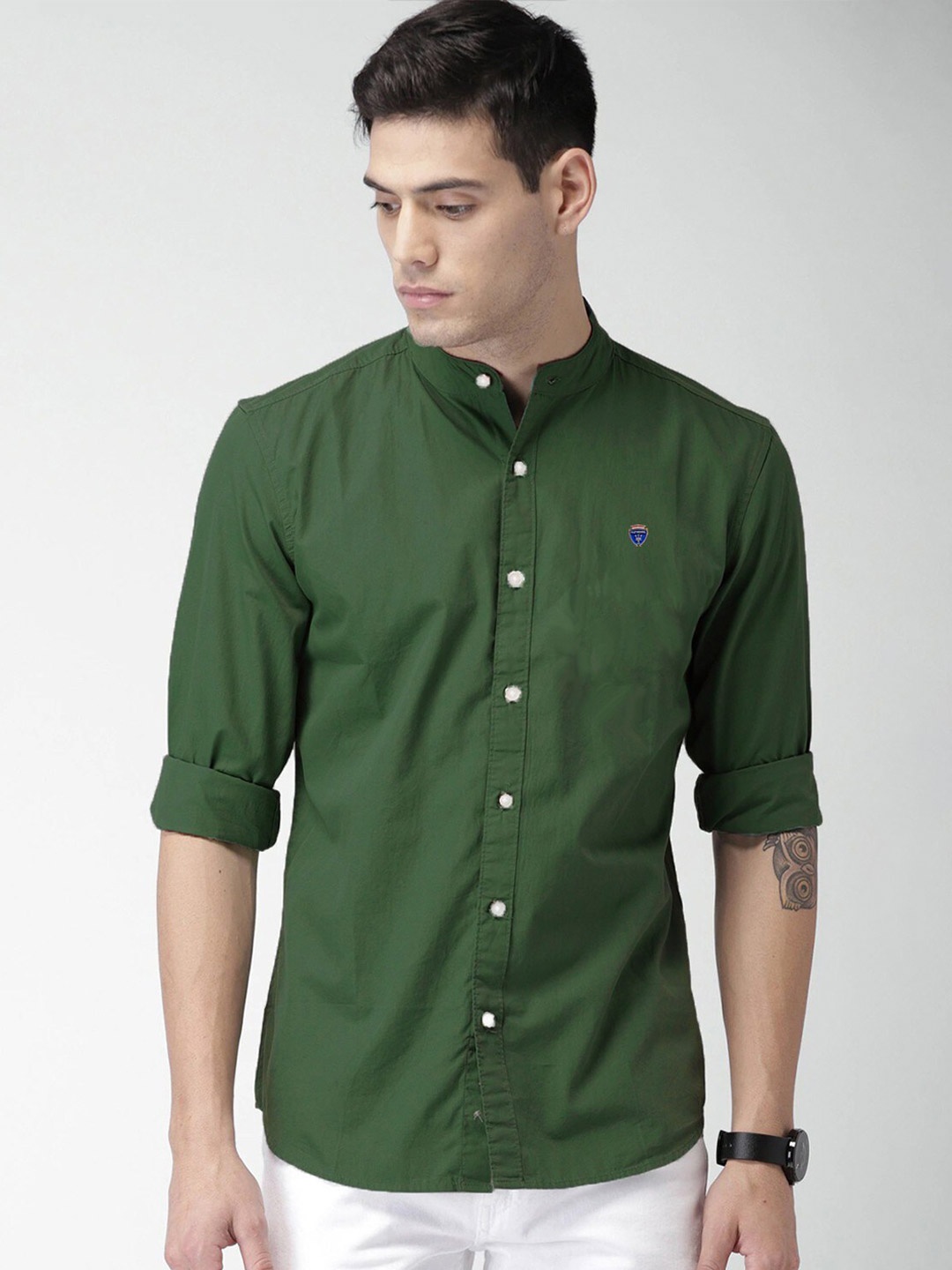 

FUBAR Men Green Slim Fit Opaque Casual Shirt