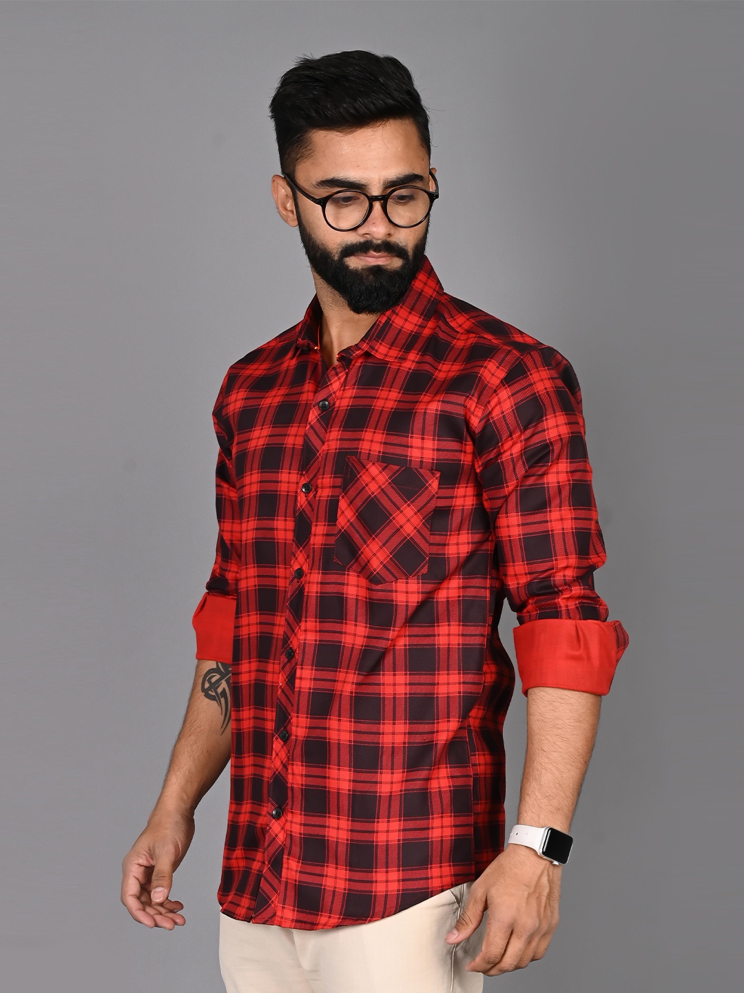 

FUBAR Slim Fit Opaque Checked Casual Shirt, Red