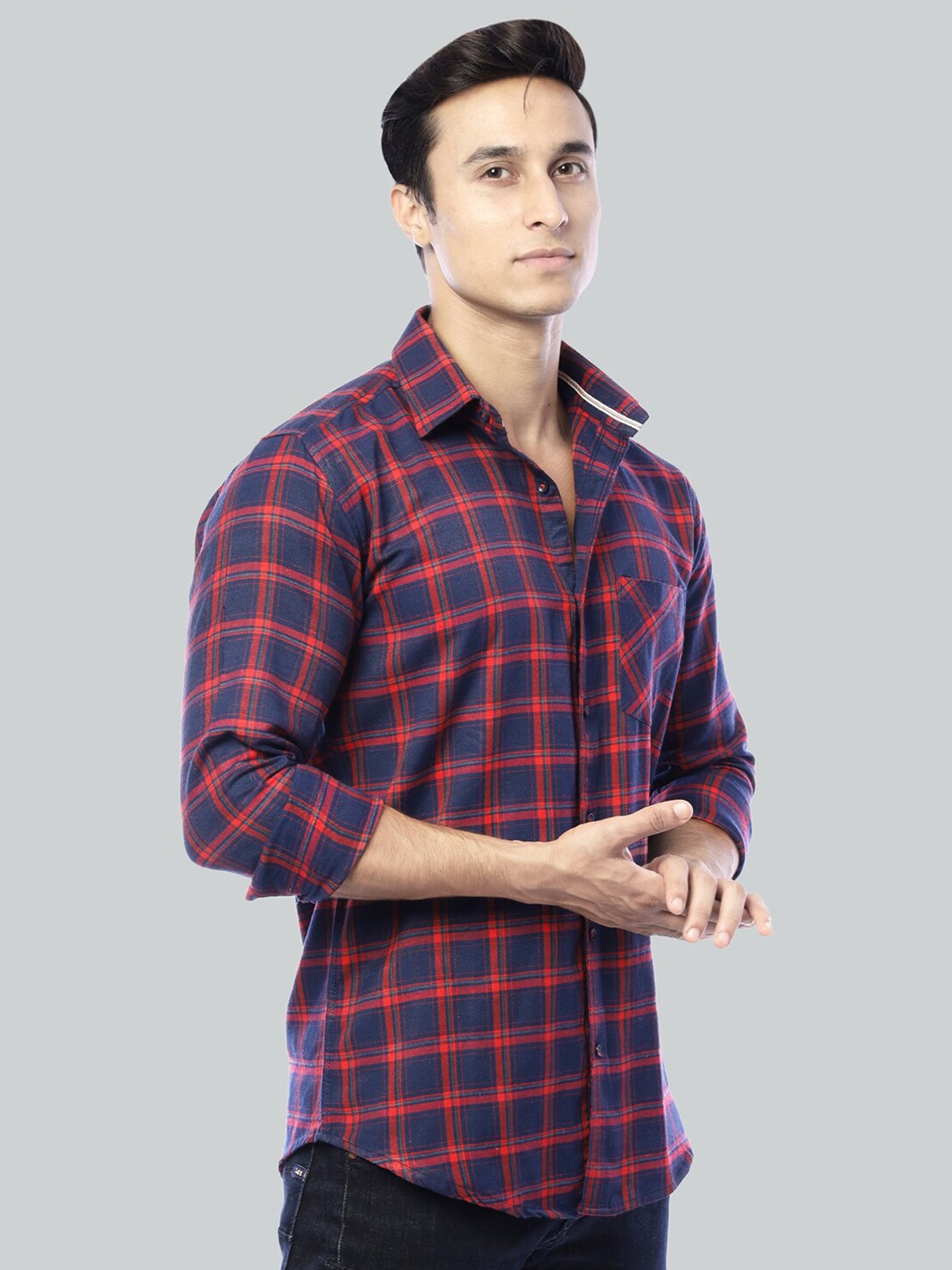 

FUBAR Slim Fit Checked Casual Shirt, Navy blue
