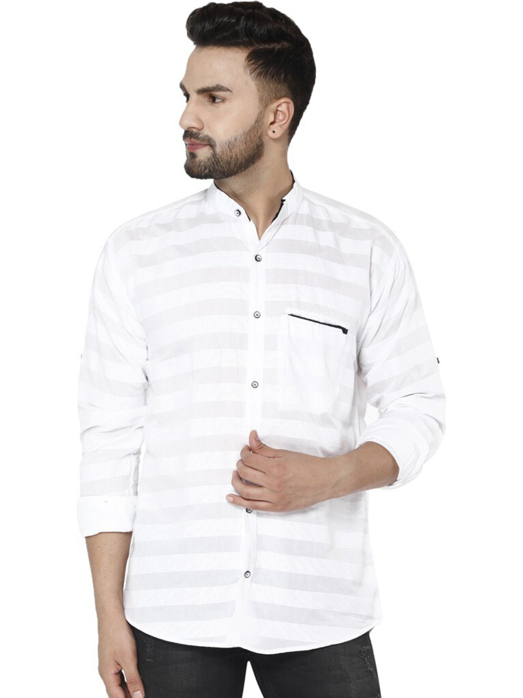 

FUBAR Slim Fit Horizontal Striped Casual Shirt, White