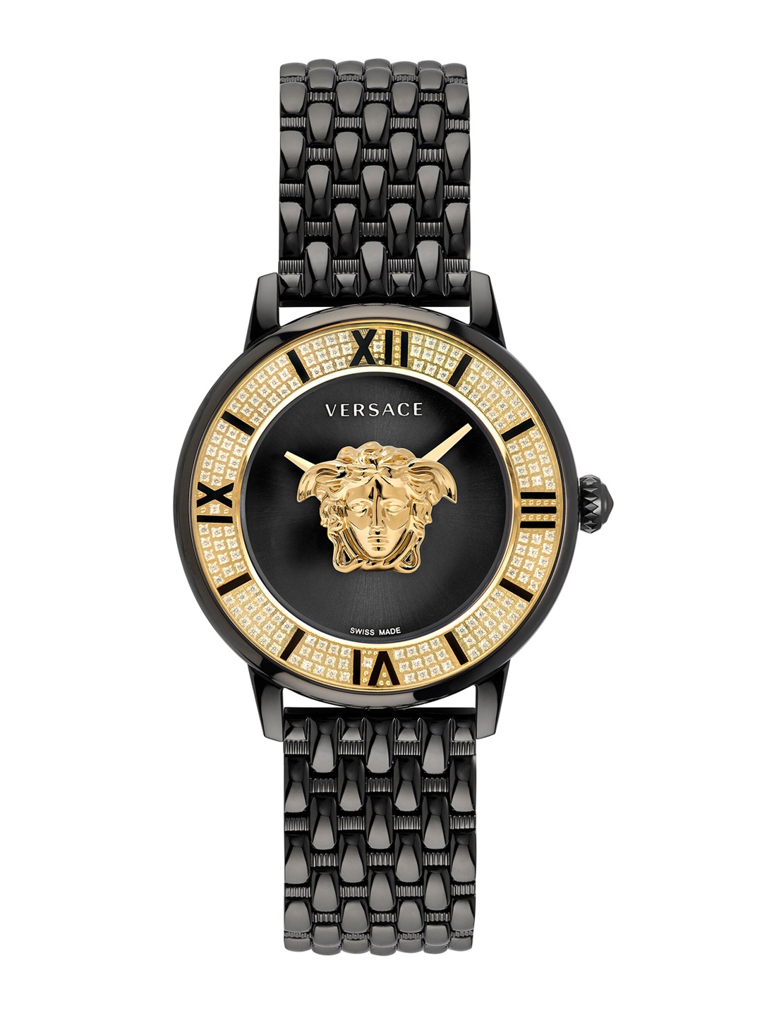 

Versace Women Embellished Dial & Stainless Steel Bracelet Style Analogue Watch VE2R00922, Black