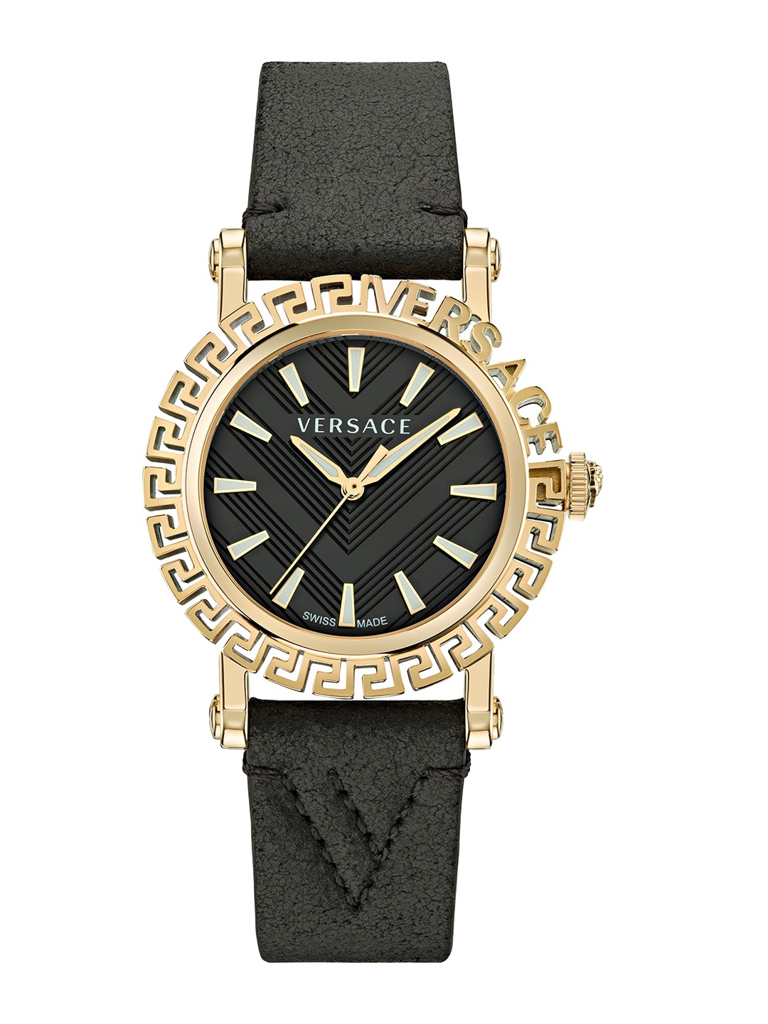 

Versace Men Textured Dial & Leather Straps Analogue Watch VE6D00223, Gold