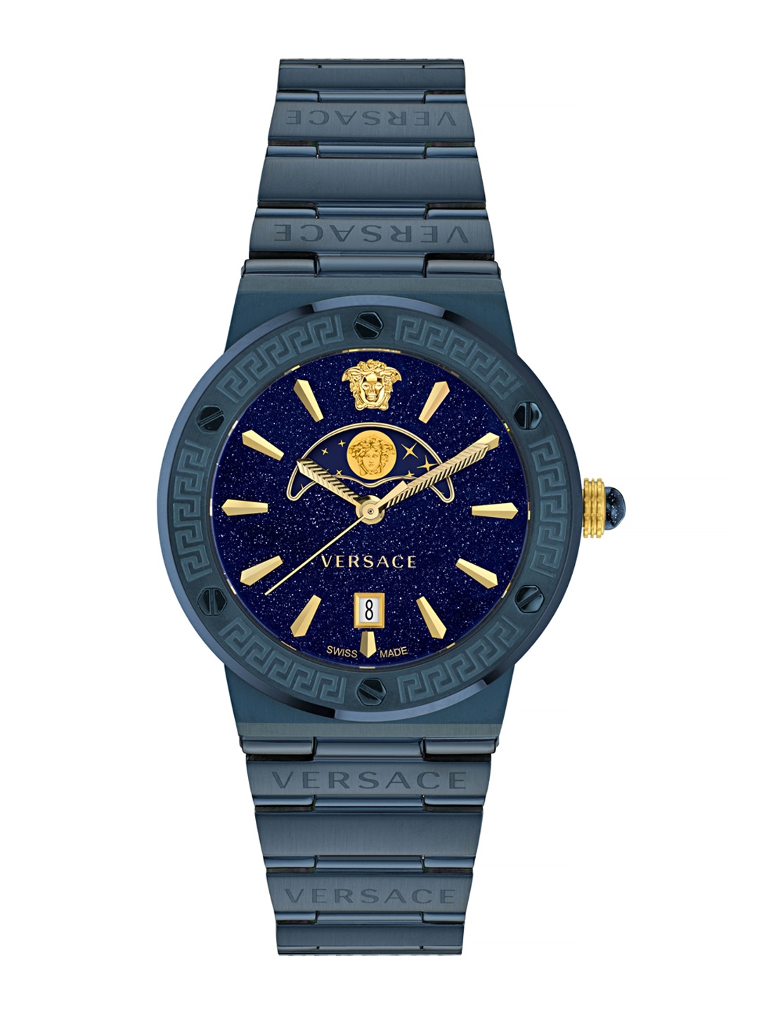 

Versace Unisex Textured Dial & Stainless Steel Straps Analogue Watch VE7G00423, Blue