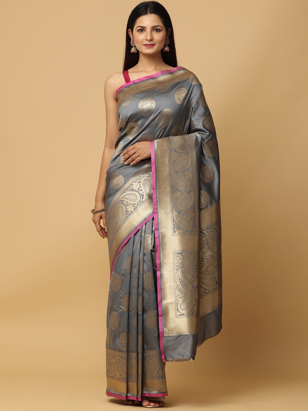 

VASTRANAND Woven Design Zari Silk Blend Banarasi Saree, Grey