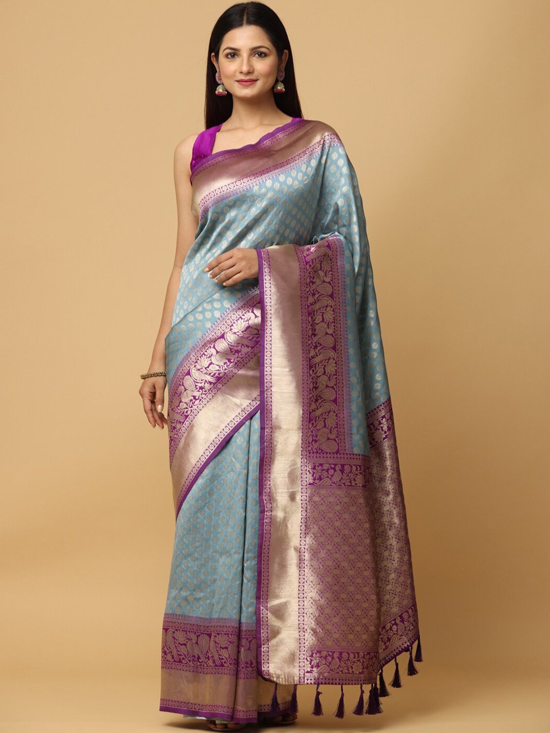 

VASTRANAND Ethnic Motif Woven Design Zari Banarasi Saree, Grey