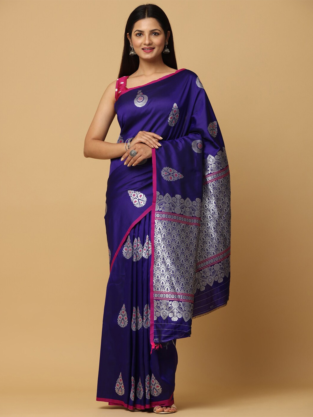 

VASTRANAND Ethnic Motif Woven Design Zari Banarasi Saree, Navy blue