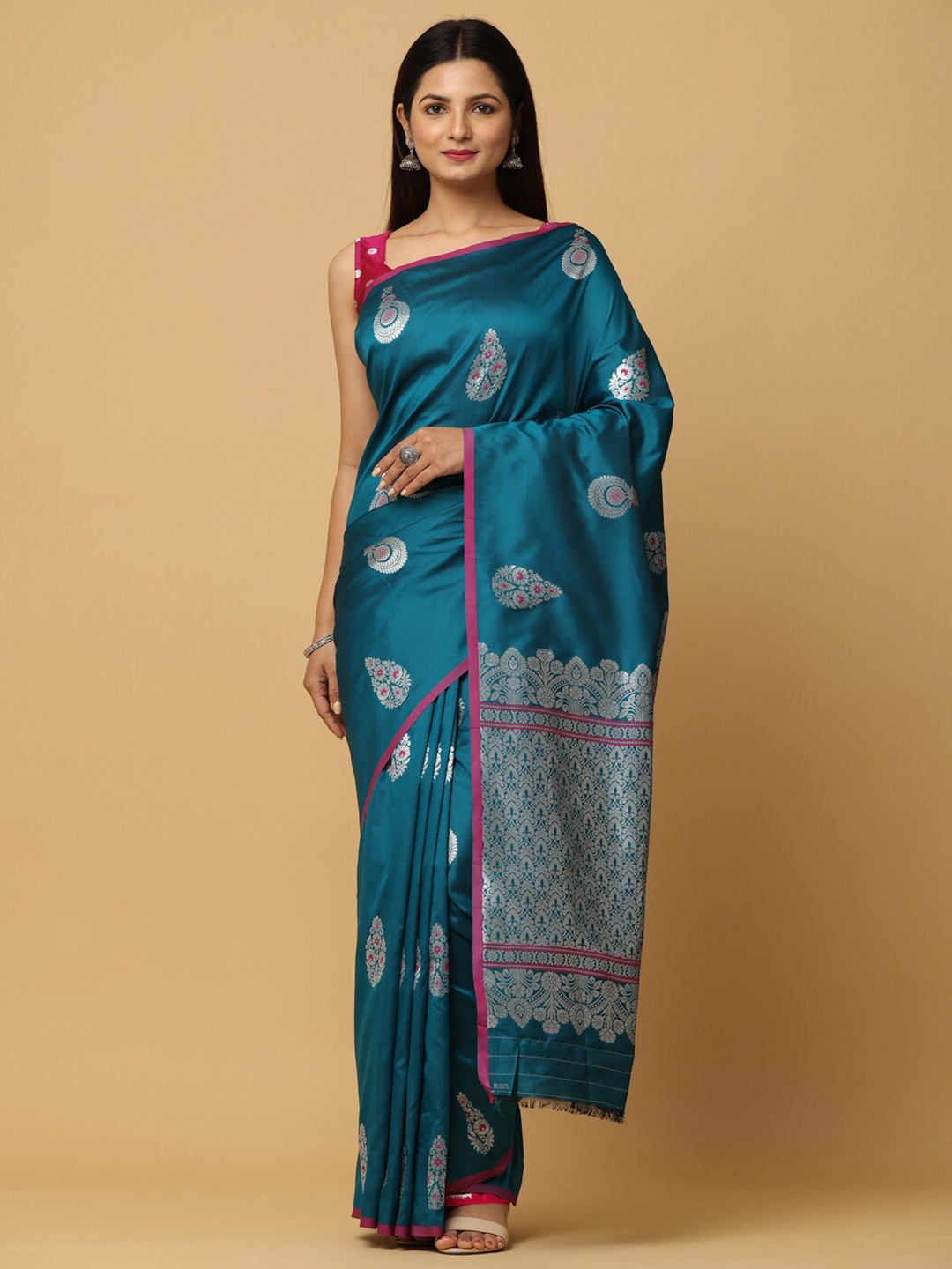 

VASTRANAND Ethnic Motif Woven Design Zari Banarasi Saree, Teal