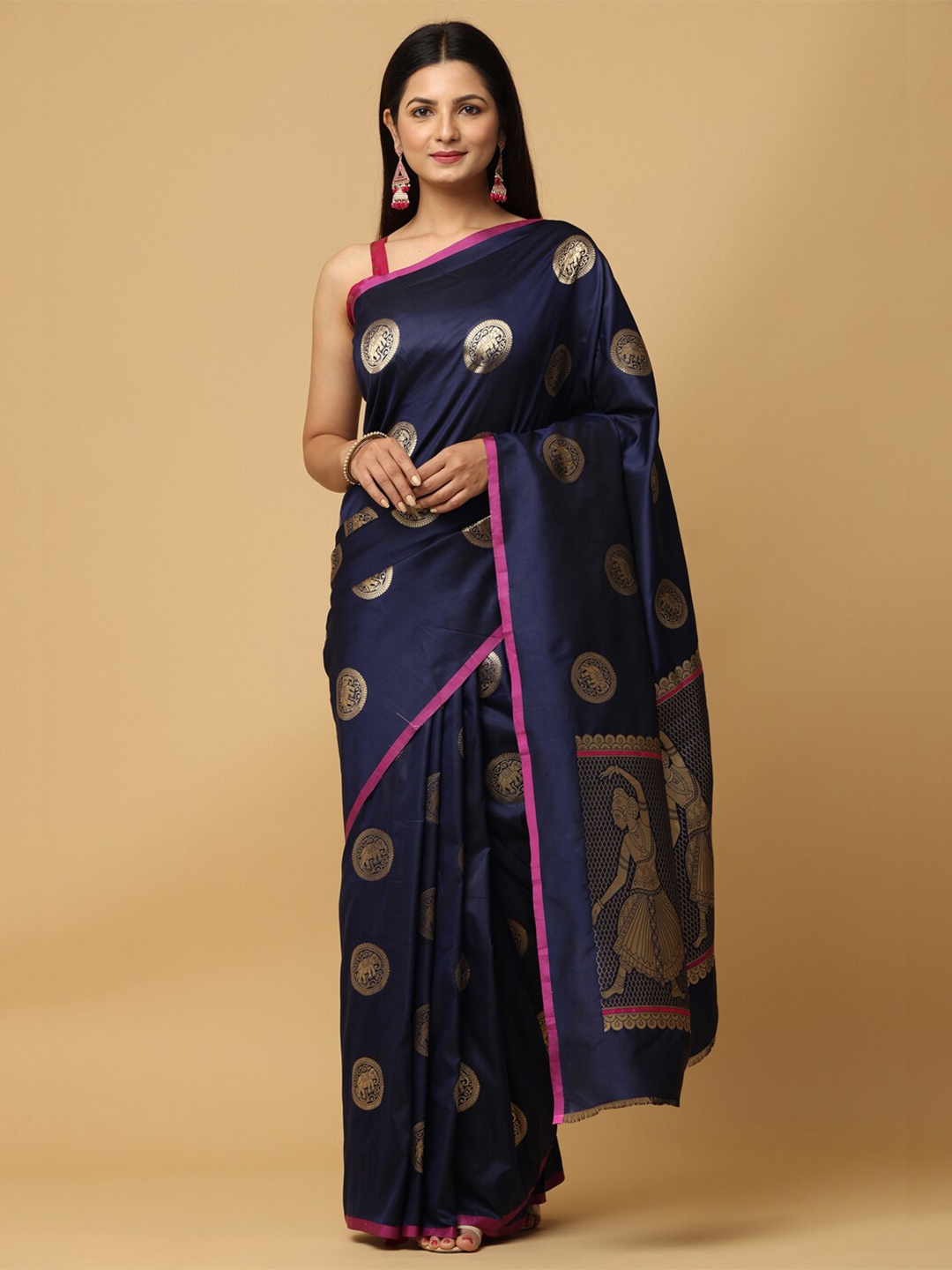 

VASTRANAND Ethnic Motif Woven Design Zari Banarasi Saree, Navy blue