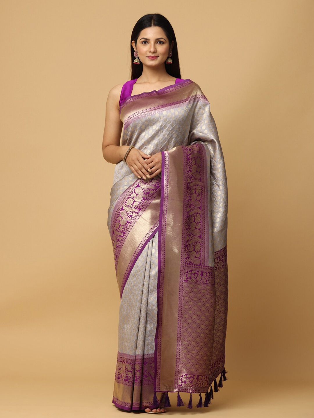 

VASTRANAND Ethnic Motif Woven Design Zari Banarasi Saree, Grey