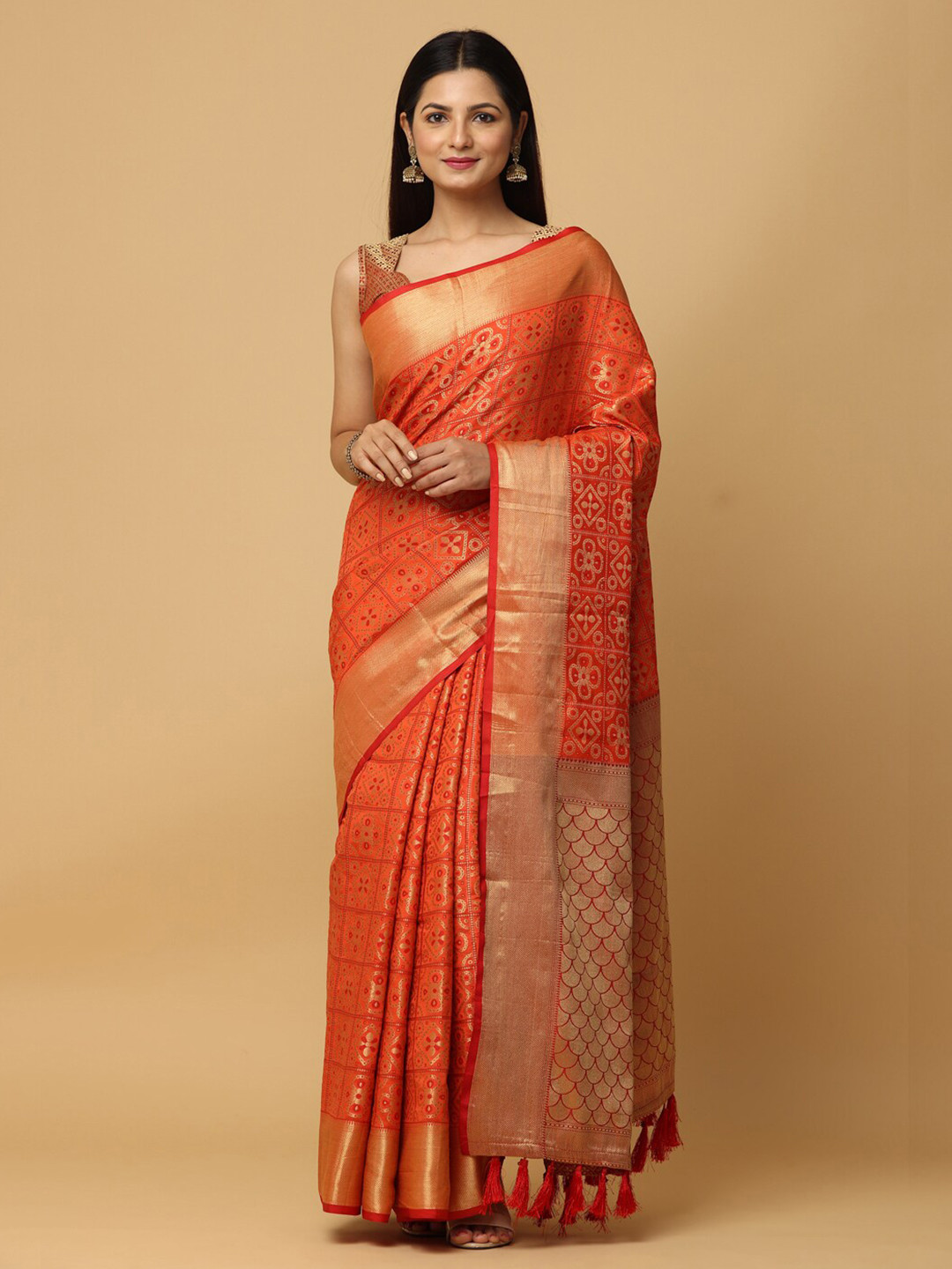 

VASTRANAND Ethnic Motif Woven Design Zari Banarasi Saree, Orange