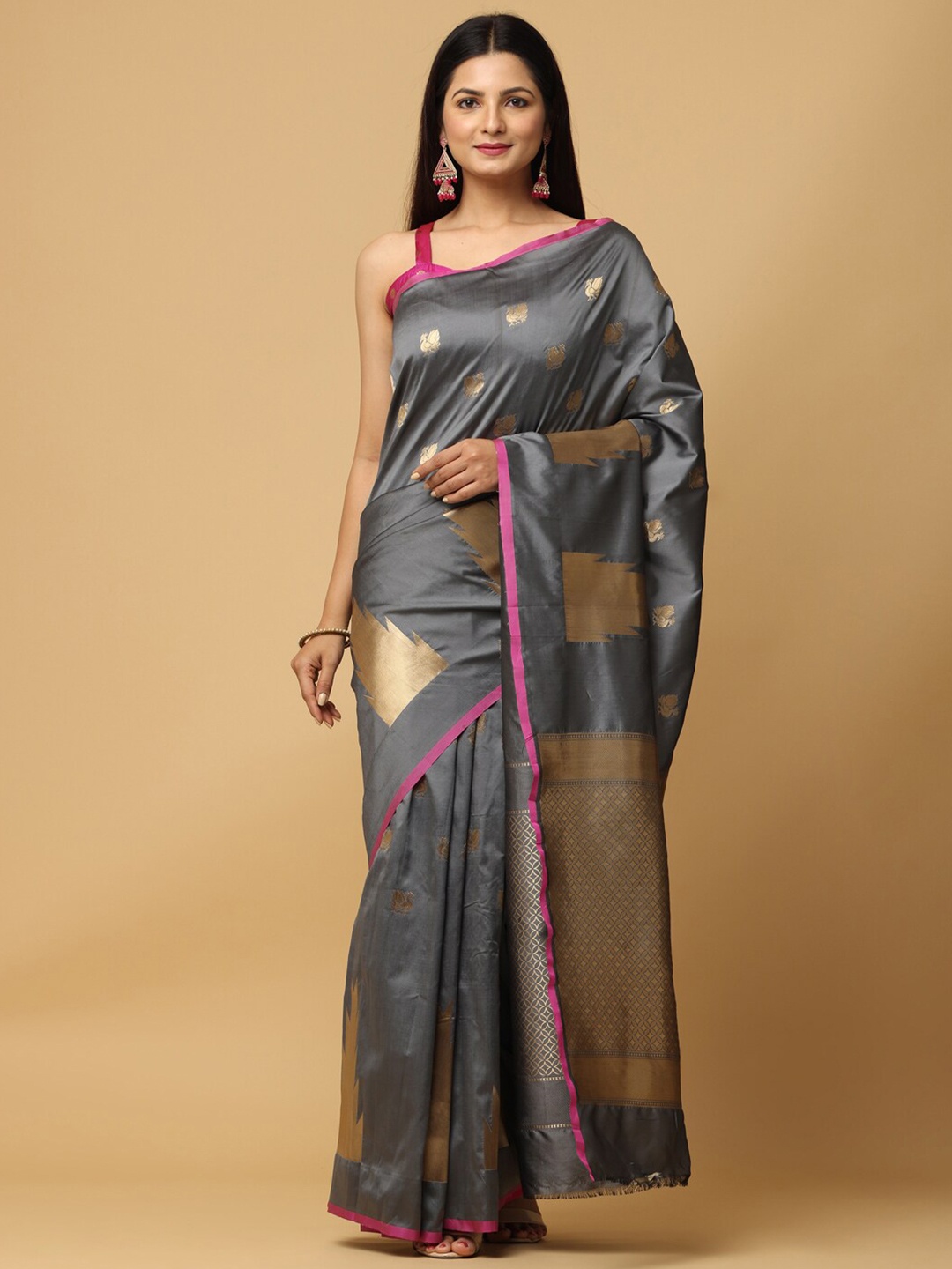 

VASTRANAND Ethnic Motifs Woven Design Zari Banarasi Saree, Grey