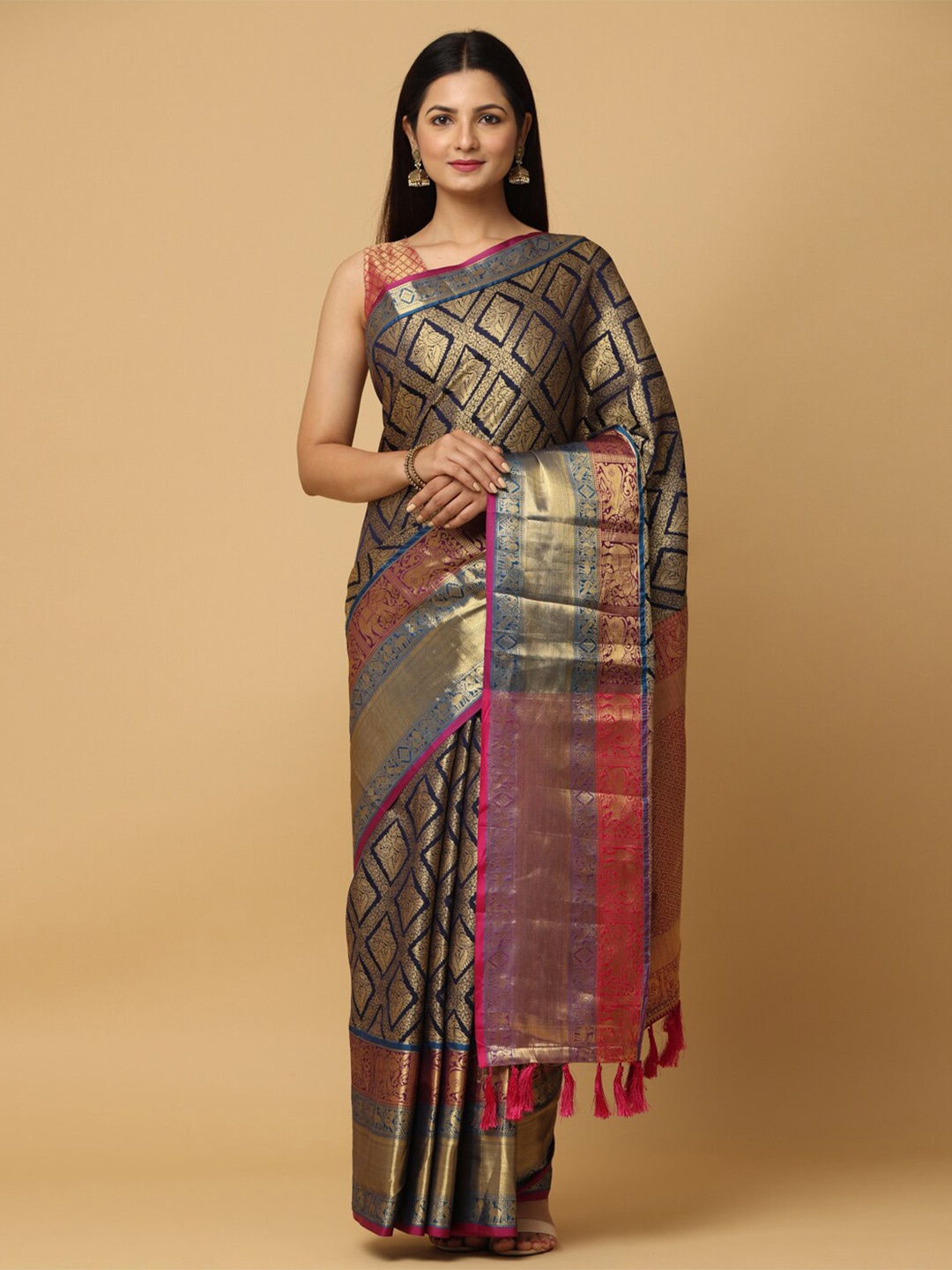 

VASTRANAND Ethnic Motifs Woven Design Zari Banarasi Saree, Gold