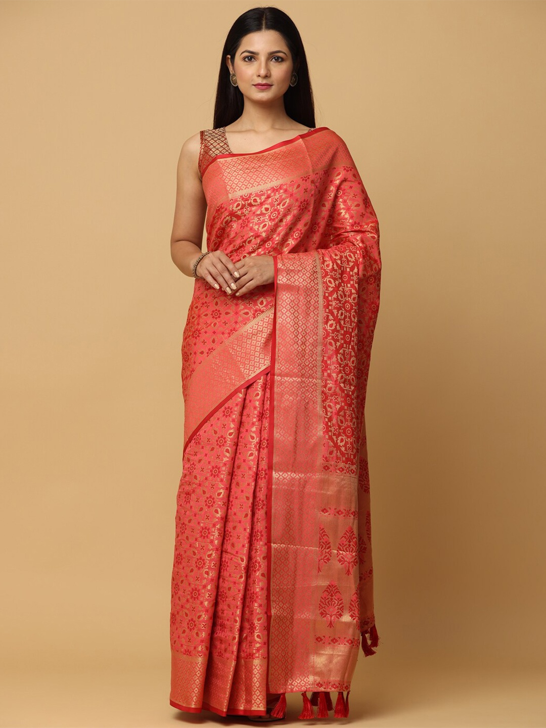 

VASTRANAND Ethnic Motif Woven Design Zari Banarasi Saree, Red