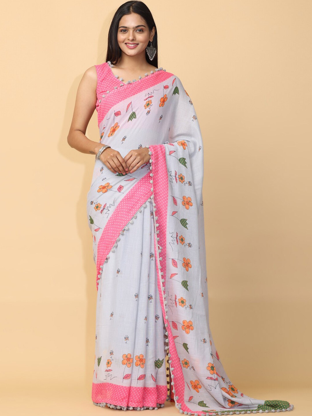 

VASTRANAND Floral Printed Saree, Pink