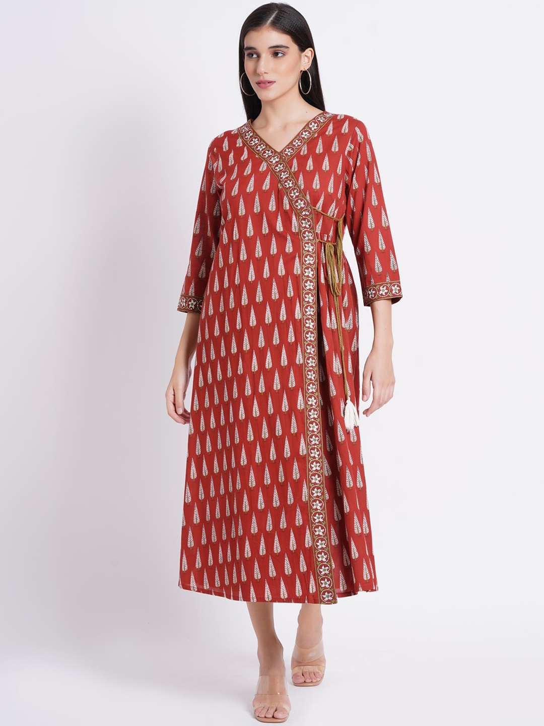 

SUTI Ethnic Motifs Printed V-Neck Cotton Ethnic Dress, Red