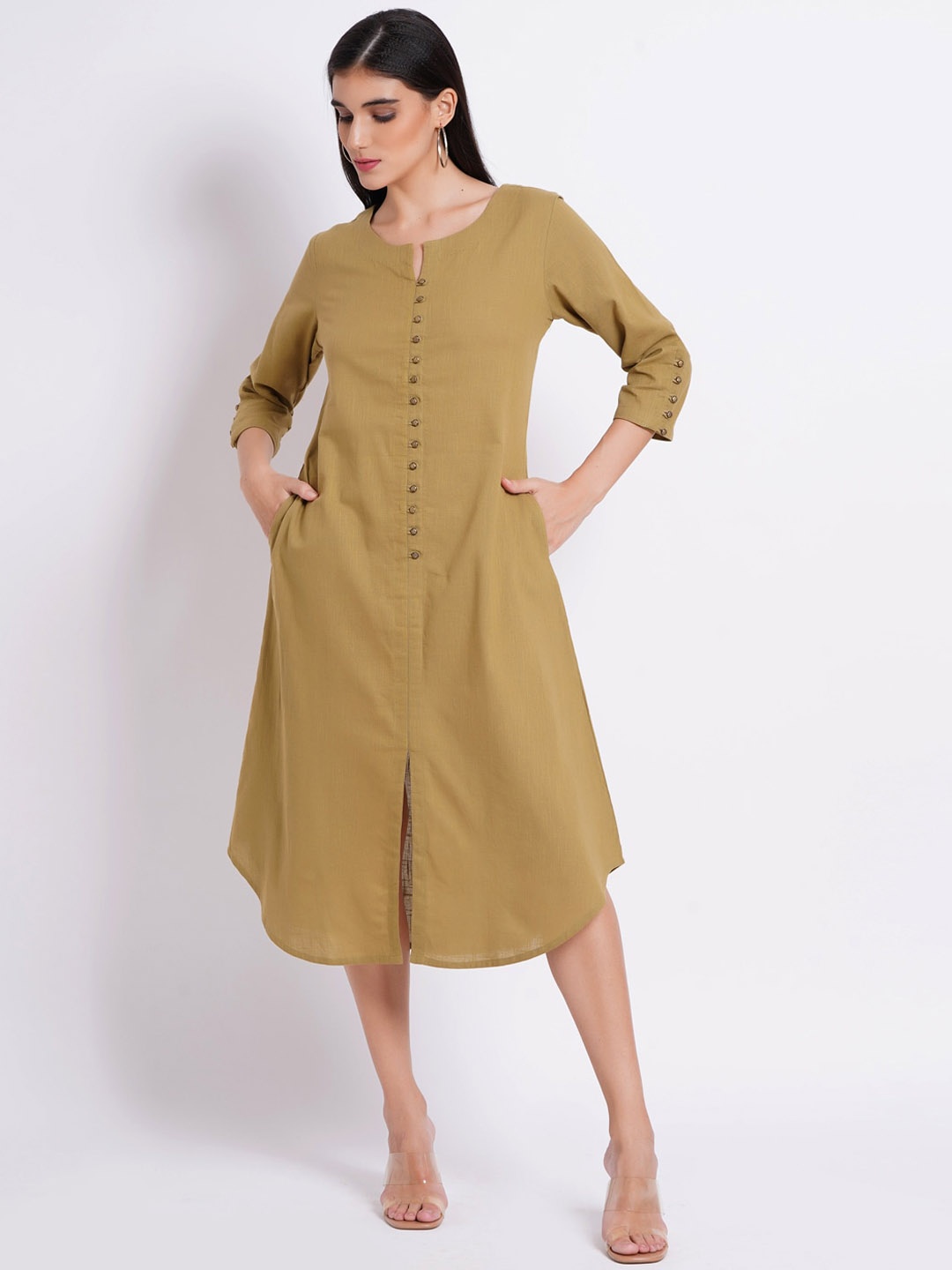 

SUTI Round Neck Cotton A-Line Kurta, Green