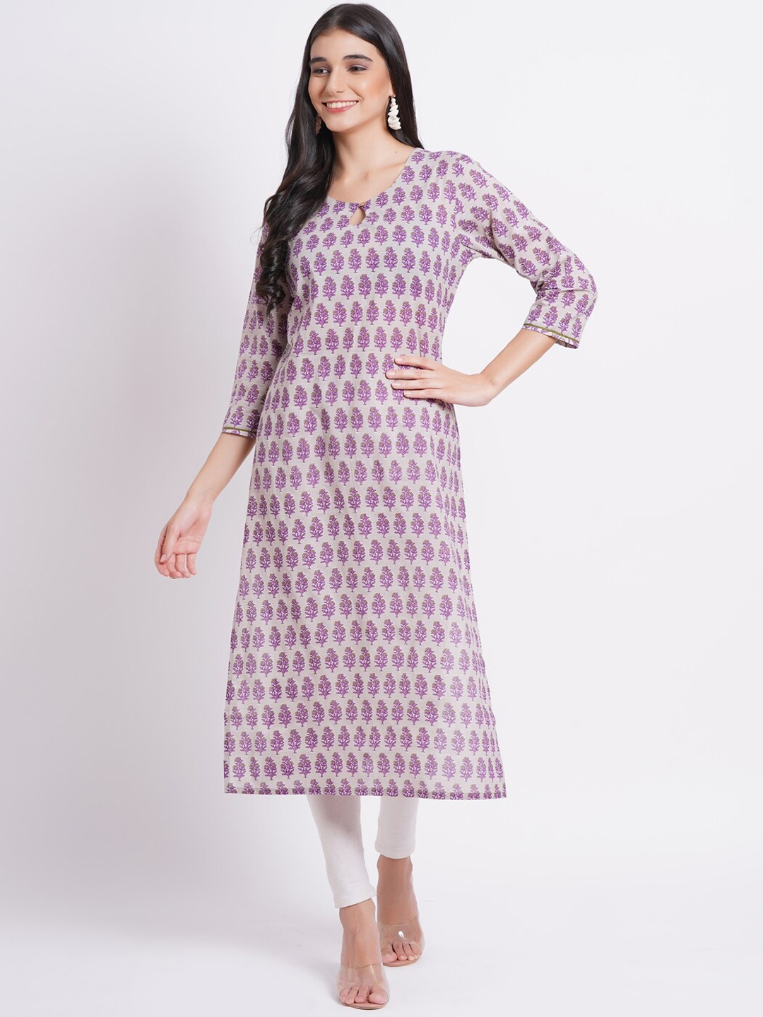 

SUTI Ethnic Motifs Printed Straight Cotton Kurta, Purple