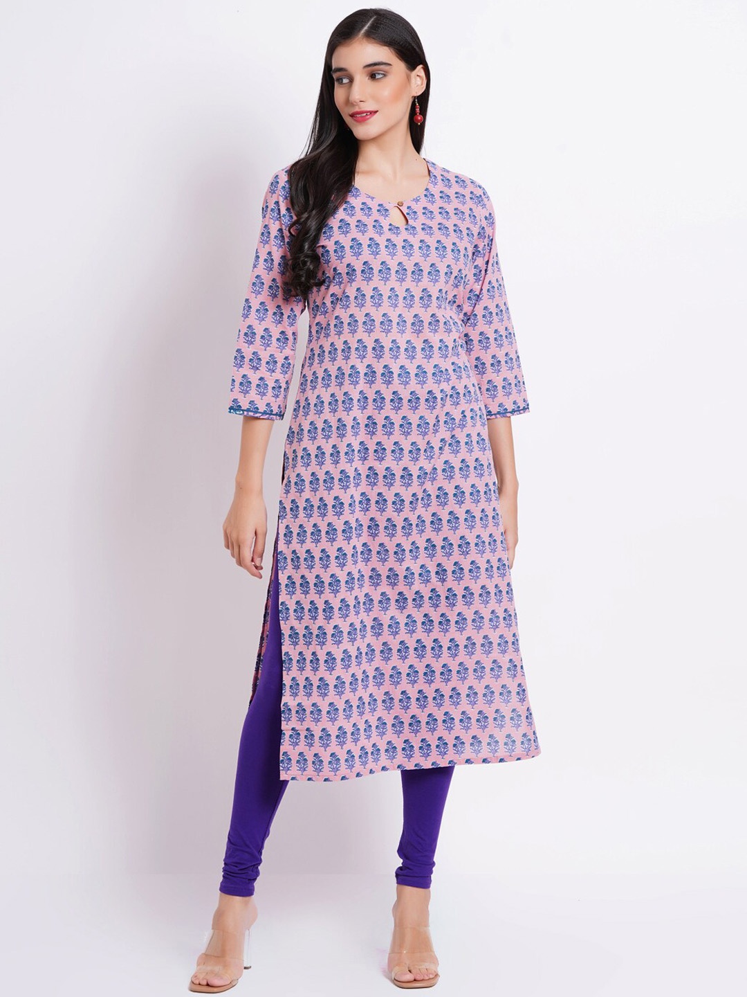 

SUTI Ethnic Motifs Printed Straight Cotton Kurta, Pink