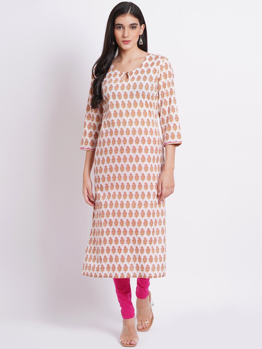 

SUTI Floral Printed Round Neck Cotton Kurta, White