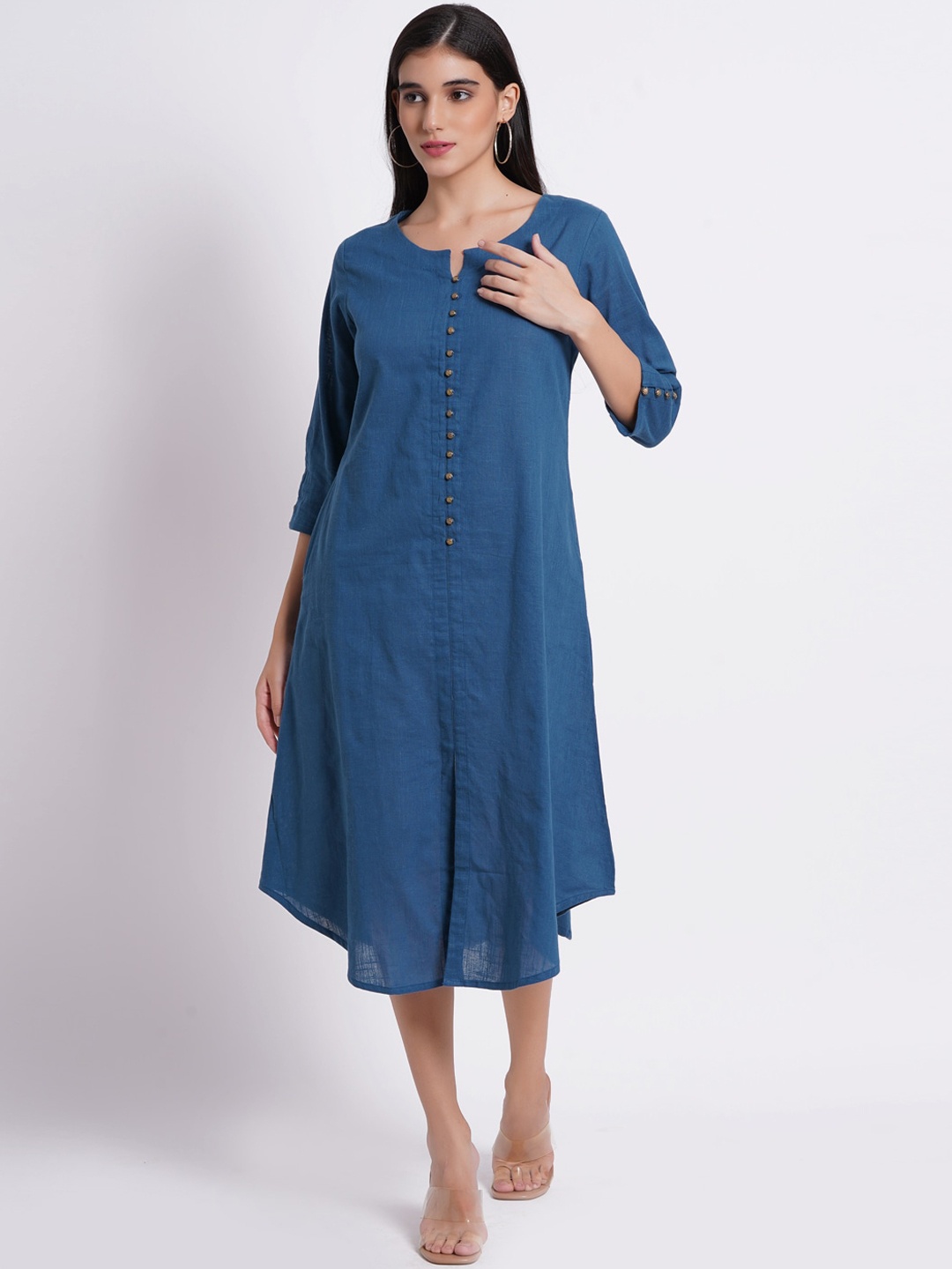 

SUTI Woven Design Round Neck Cotton Kurta, Blue