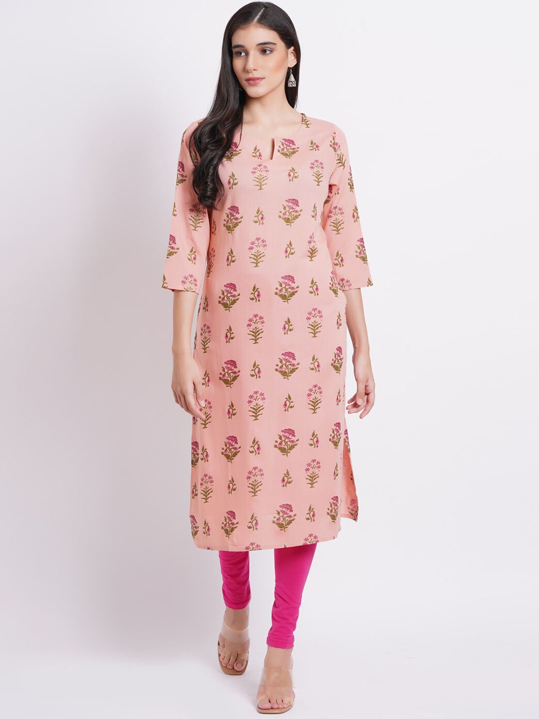 

SUTI Floral Printed Round Neck Kurta, Peach